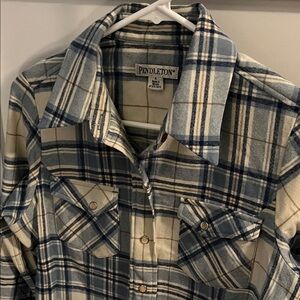 Pendleton Cream and Blue Checkered Shirt Size: S